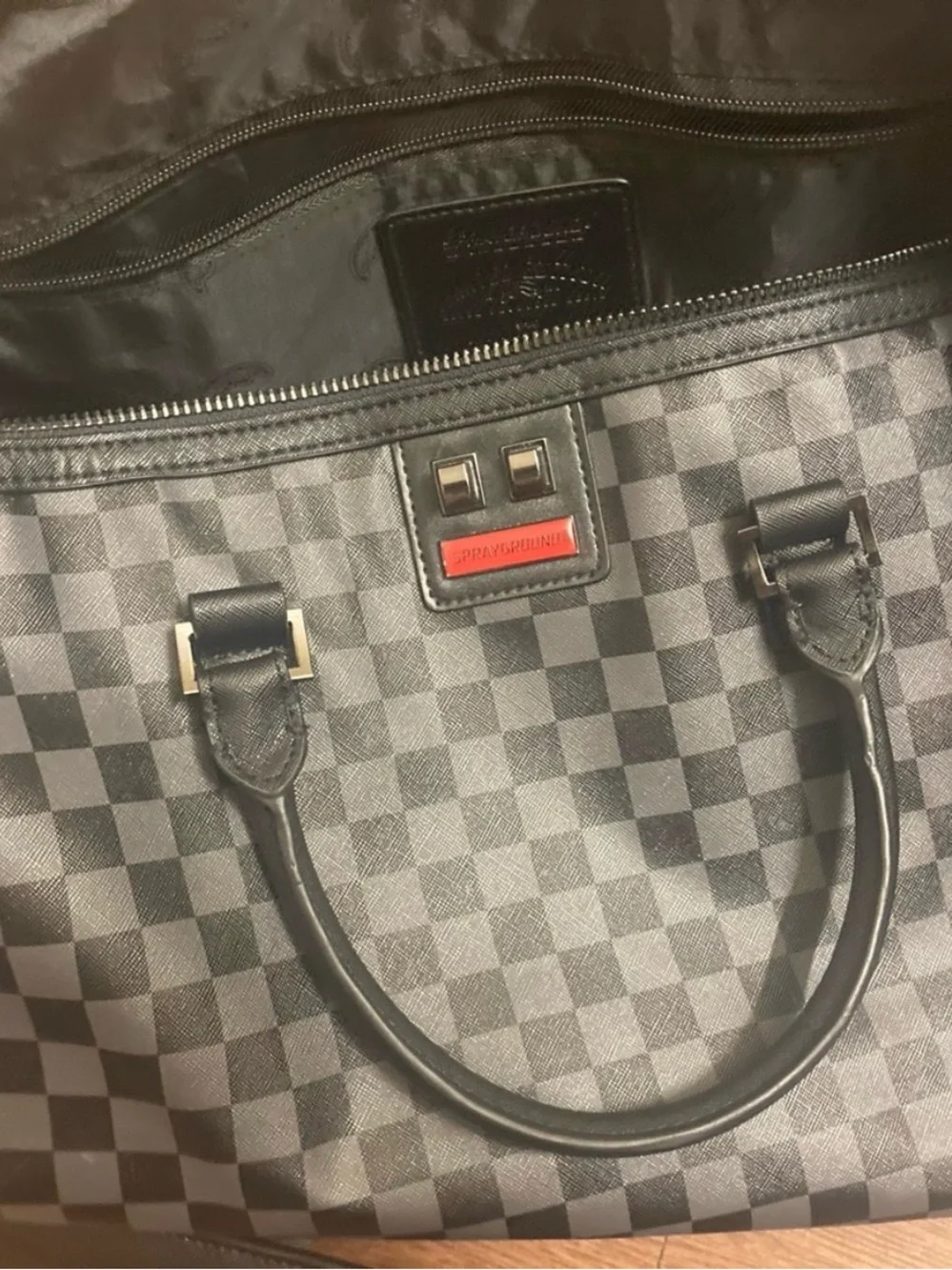 Spray ground duffle bag limited edition blackgrey checkered board pattern
